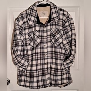 Sage Womens Black/Cream Plaid Sherpa Lined Shacket Sz XL